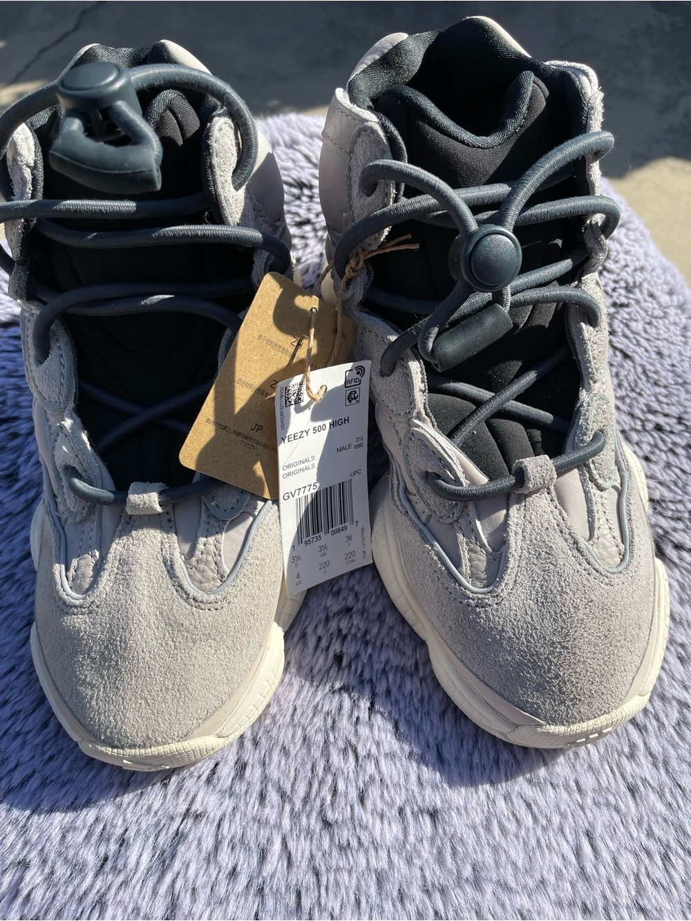 Yeezy Kids High-Top Suede Sneakers in Light Gray